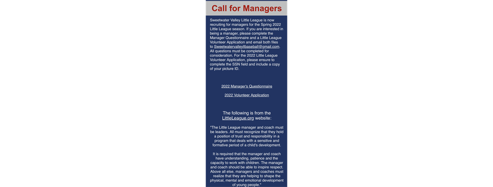 Call for Managers
